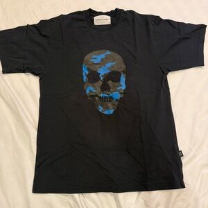 The Kooples Black Tee with Blue Camouflage Skull